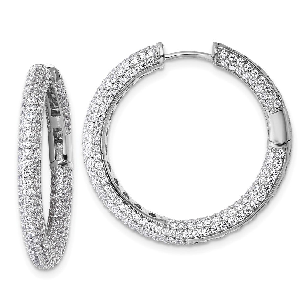 Sterlingsilber Rhodiniert in und Außen Zirkonia Pavé Klappbar Creolen