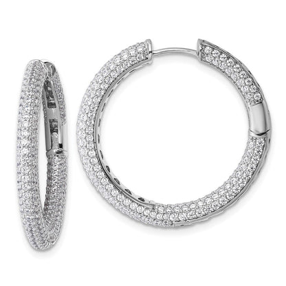 Sterlingsilber Rhodiniert in und Außen Zirkonia Pavé Klappbar Creolen