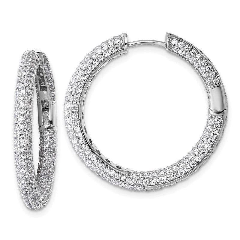 Sterlingsilber Rhodiniert in und Außen Zirkonia Pavé Klappbar Creolen