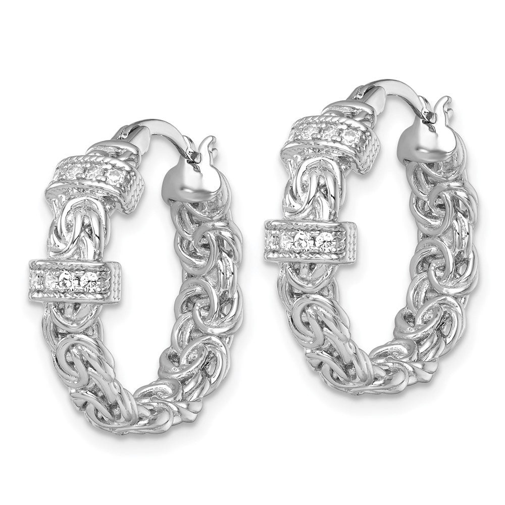 Sterlingsilber Rhodiniert Poliert Zirkonia Byzantiner Glieder Rund Creolen