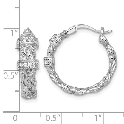 Sterlingsilber Rhodiniert Poliert Zirkonia Byzantiner Glieder Rund Creolen