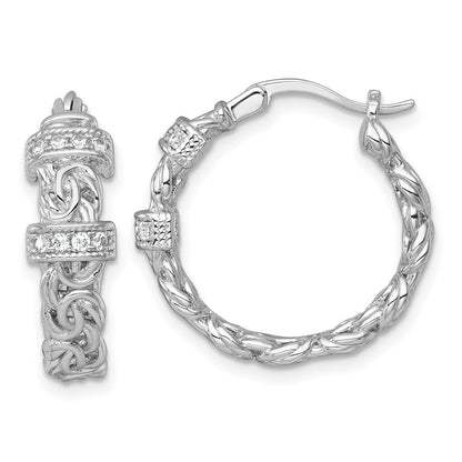 Sterlingsilber Rhodiniert Poliert Zirkonia Byzantiner Glieder Rund Creolen