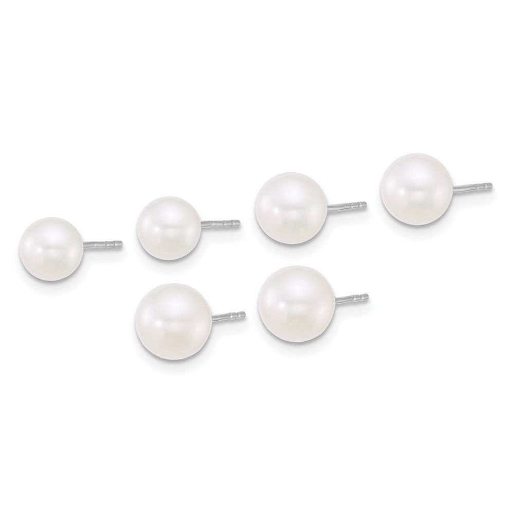Sterlingsilber Rhod 5-6mm/6-7mm/7-8mm Fwc 3 Pair Perle Ohrring Set