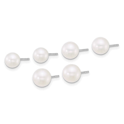Sterlingsilber Rhod 5-6mm/6-7mm/7-8mm Fwc 3 Pair Perle Ohrring Set