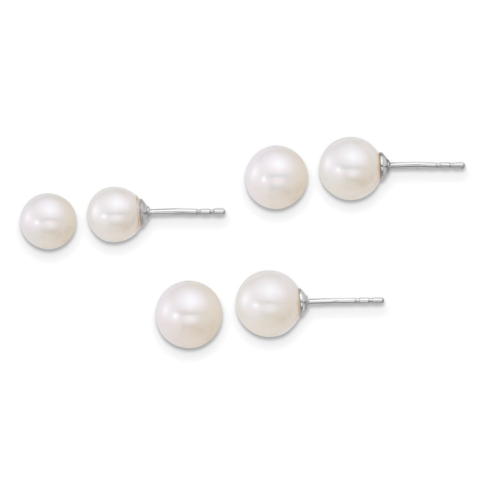 Sterlingsilber Rhod 5-6mm/6-7mm/7-8mm Fwc 3 Pair Perle Ohrring Set