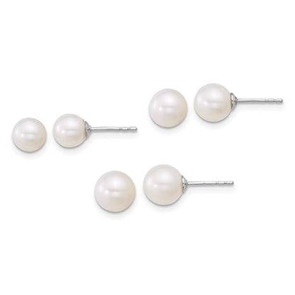 Sterlingsilber Rhod 5-6mm/6-7mm/7-8mm Fwc 3 Pair Perle Ohrring Set