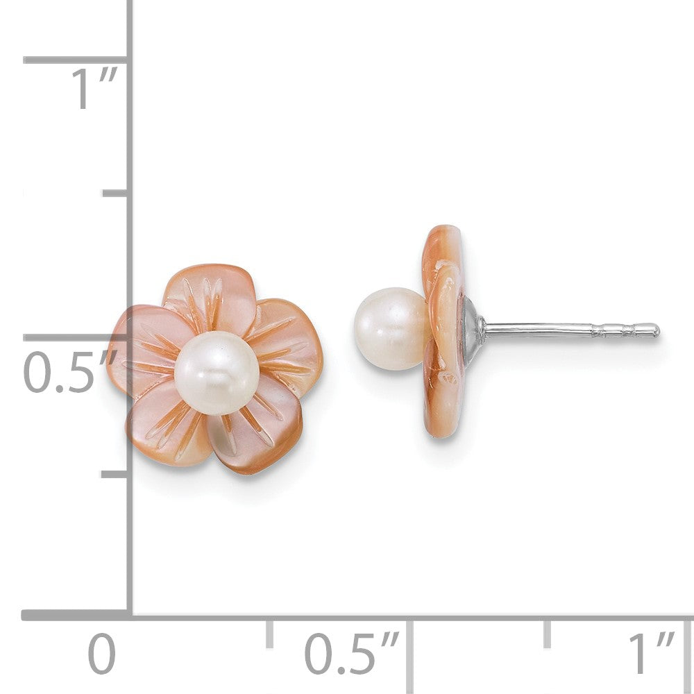 Sterlingsilber Rhodiniert 3-4mm Weiß Fwc/pink Perlmutt Blume Ohrringe