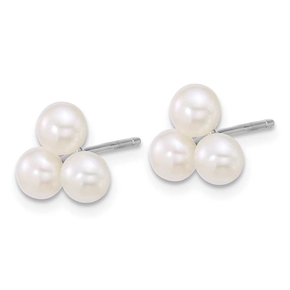Sterlingsilber Rhodiniert 5-6mm Weiß Fwc 3-pearl Ohrstecker
