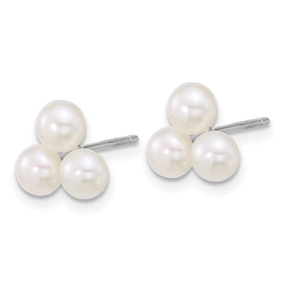 Sterlingsilber Rhodiniert 5-6mm Weiß Fwc 3-pearl Ohrstecker
