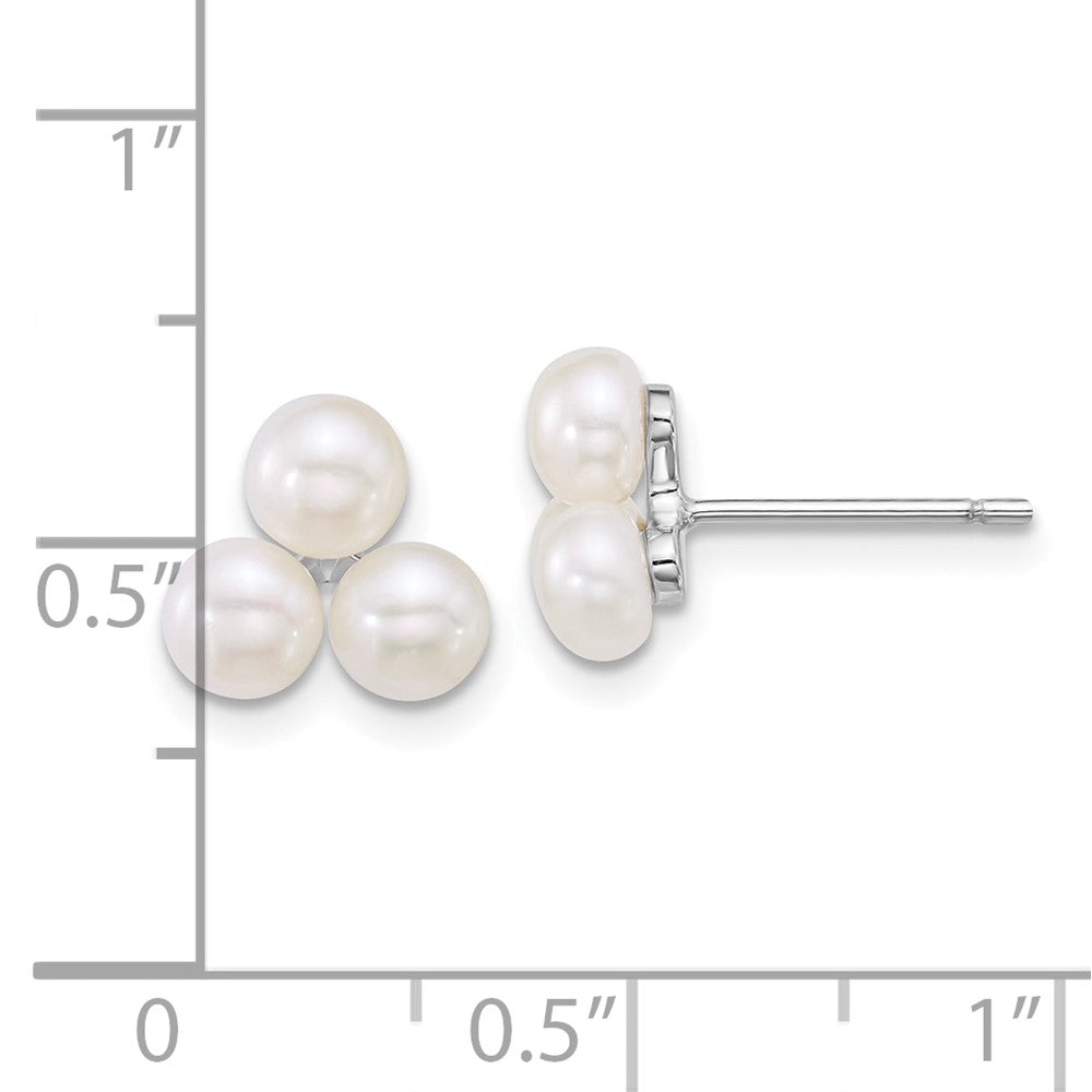 Sterlingsilber Rhodiniert 5-6mm Weiß Fwc 3-pearl Ohrstecker