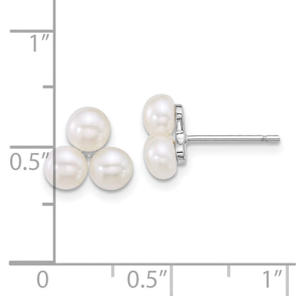 Sterlingsilber Rhodiniert 5-6mm Weiß Fwc 3-pearl Ohrstecker