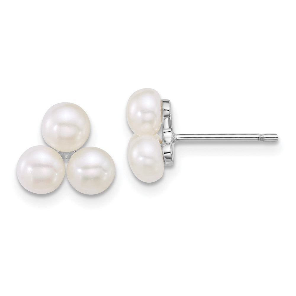 Sterlingsilber Rhodiniert 5-6mm Weiß Fwc 3-pearl Ohrstecker