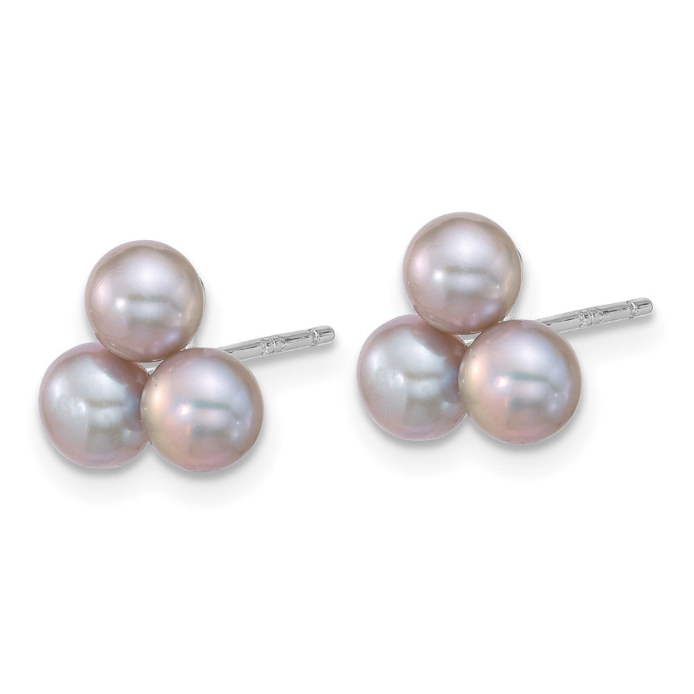 Sterlingsilber Rhodiniert 5-6mm Grau Fwc 3-pearl Ohrstecker