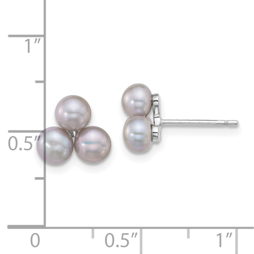 Sterlingsilber Rhodiniert 5-6mm Grau Fwc 3-pearl Ohrstecker