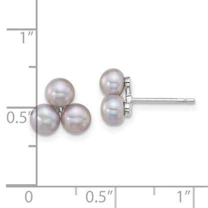 Sterlingsilber Rhodiniert 5-6mm Grau Fwc 3-pearl Ohrstecker
