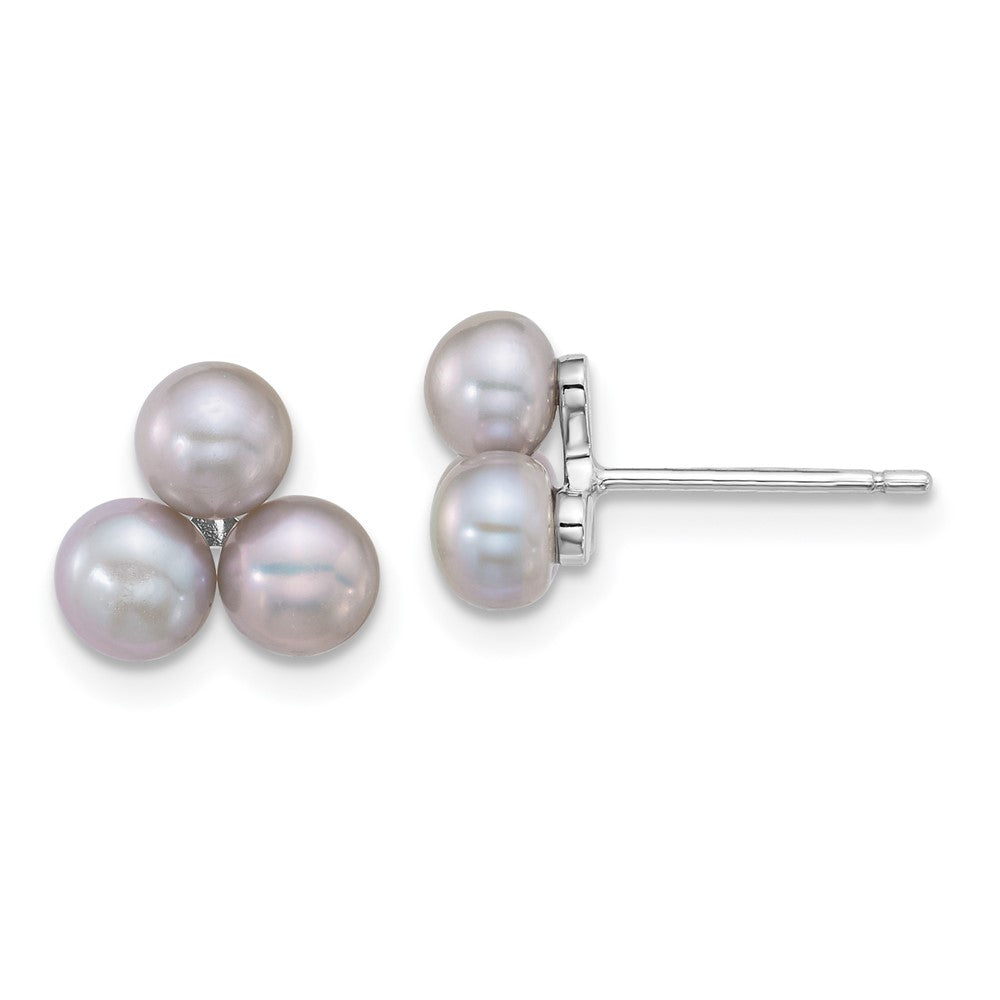 Sterlingsilber Rhodiniert 5-6mm Grau Fwc 3-pearl Ohrstecker