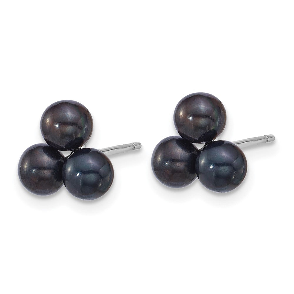 Sterlingsilber Rhodiniert 5-6mm Schwarz Fwc 3-pearl Ohrstecker