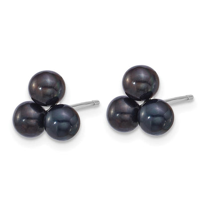 Sterlingsilber Rhodiniert 5-6mm Schwarz Fwc 3-pearl Ohrstecker