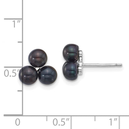 Sterlingsilber Rhodiniert 5-6mm Schwarz Fwc 3-pearl Ohrstecker