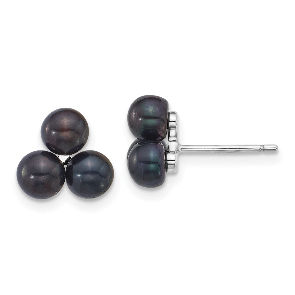 Sterlingsilber Rhodiniert 5-6mm Schwarz Fwc 3-pearl Ohrstecker