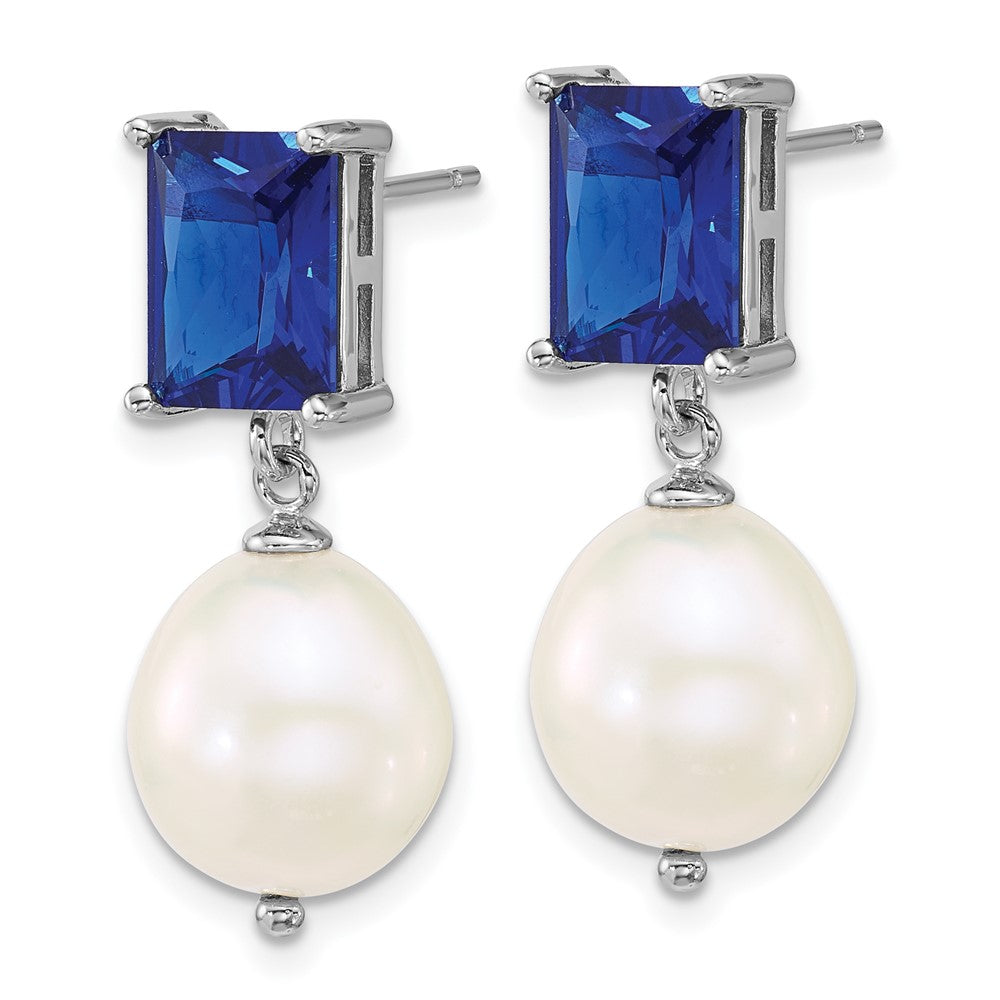 Sterlingsilber Rhod 9-11mm Fwc Perle Blau Zirkonia Stecker Ohrhänger