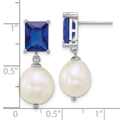 Sterlingsilber Rhod 9-11mm Fwc Perle Blau Zirkonia Stecker Ohrhänger