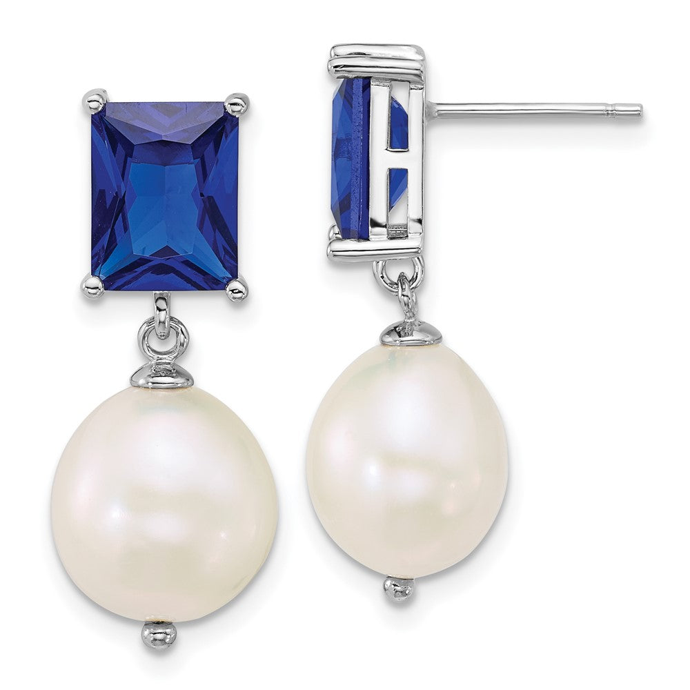 Sterlingsilber Rhod 9-11mm Fwc Perle Blau Zirkonia Stecker Ohrhänger