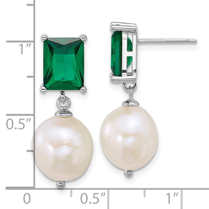 Sterlingsilber Rhod 9-11mm Fwc Perle Grün Zirkonia Stecker Ohrhänger