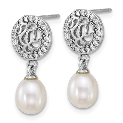 Sterlingsilber Rhodiniert 6-7mm Fwc Perle & Zirkonia Stecker Ohrhänger