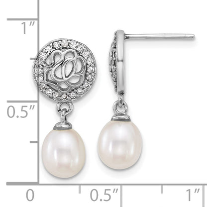 Sterlingsilber Rhodiniert 6-7mm Fwc Perle & Zirkonia Stecker Ohrhänger