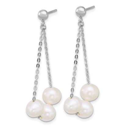 Sterlingsilber Rhodiniert 6-7mm Fwc 3-pearl Stecker Ohrhänger