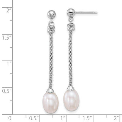Sterlingsilber Rhodiniert 7-8mm Rice Fwc Perle Stecker Ohrhänger