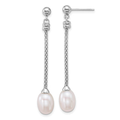 Sterlingsilber Rhodiniert 7-8mm Rice Fwc Perle Stecker Ohrhänger