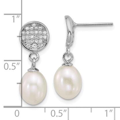 Sterlingsilber Rhod 6-8mm Weiß Fwc Perle/cz Stecker Ohrhänger