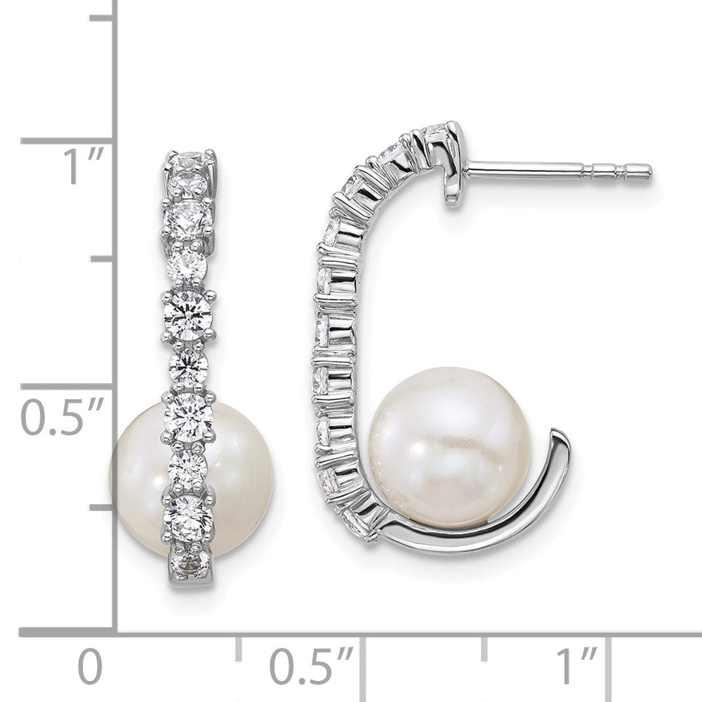 Sterlingsilber Rhodiniert Zirkonia Fwc Perle J-hoop Ohrstecker