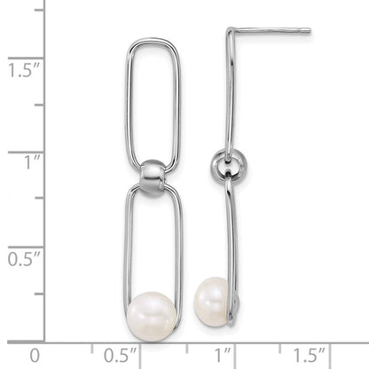 Sterlingsilber Rhodiniert 6-7mm Fwc Perle Glieder Stecker Ohrhänger