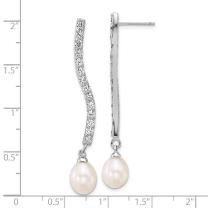 Sterlingsilber Rhodiniert 7-8mm Tropfen Weiß Fwc/cz Ohrhänger
