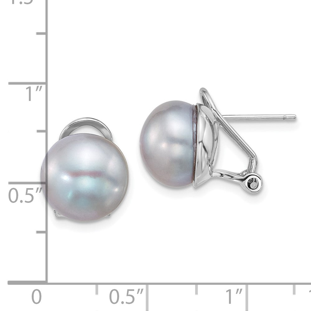 Sterlingsilber Rhodiniert-plat 11-12mm Knopf Grau Fwc Omega Rückseite Ohrringe