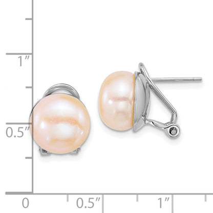 Sterlingsilber Rhodiniert-plat 11-12mm Knopf Rosa Fwc Omega Rückseite Ohrringe