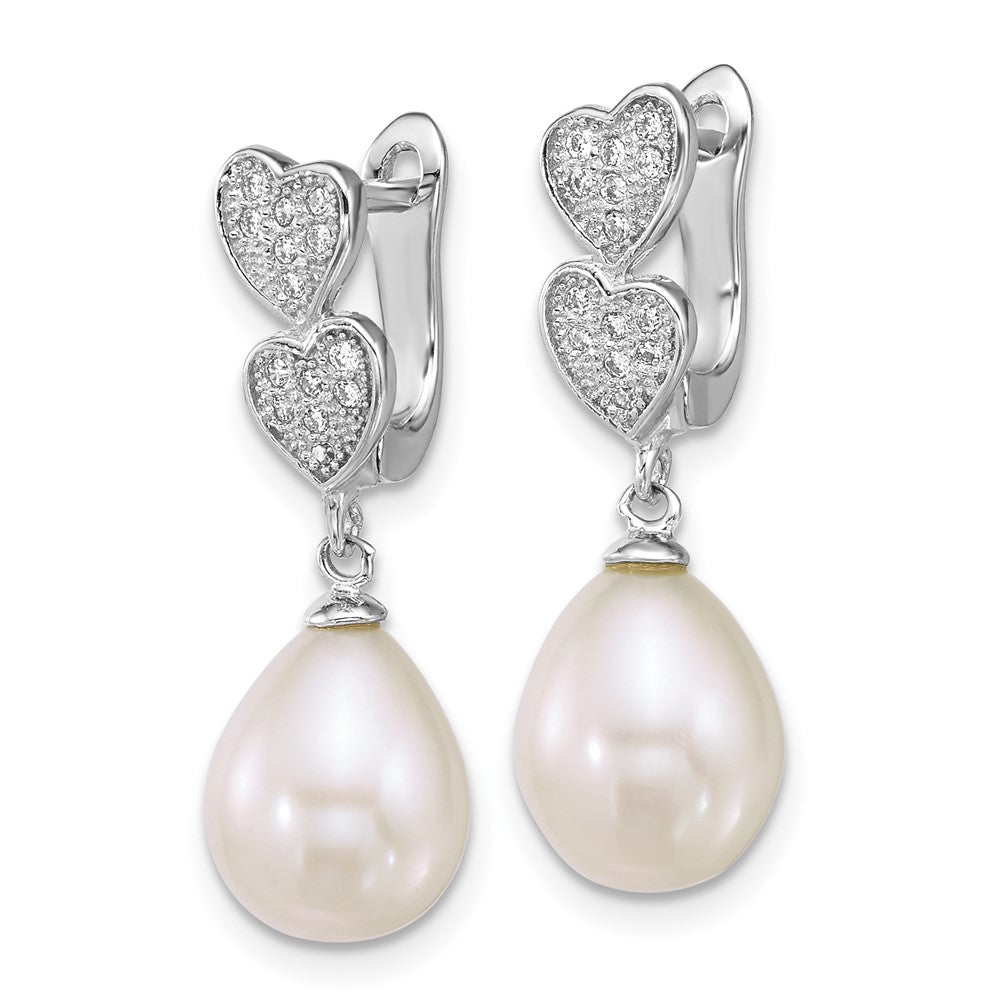 Sterlingsilber Rhod 7-9mm Tropfen Fwc Perle Zirkonia Ohrhänger