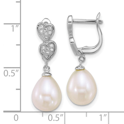 Sterlingsilber Rhod 7-9mm Tropfen Fwc Perle Zirkonia Ohrhänger