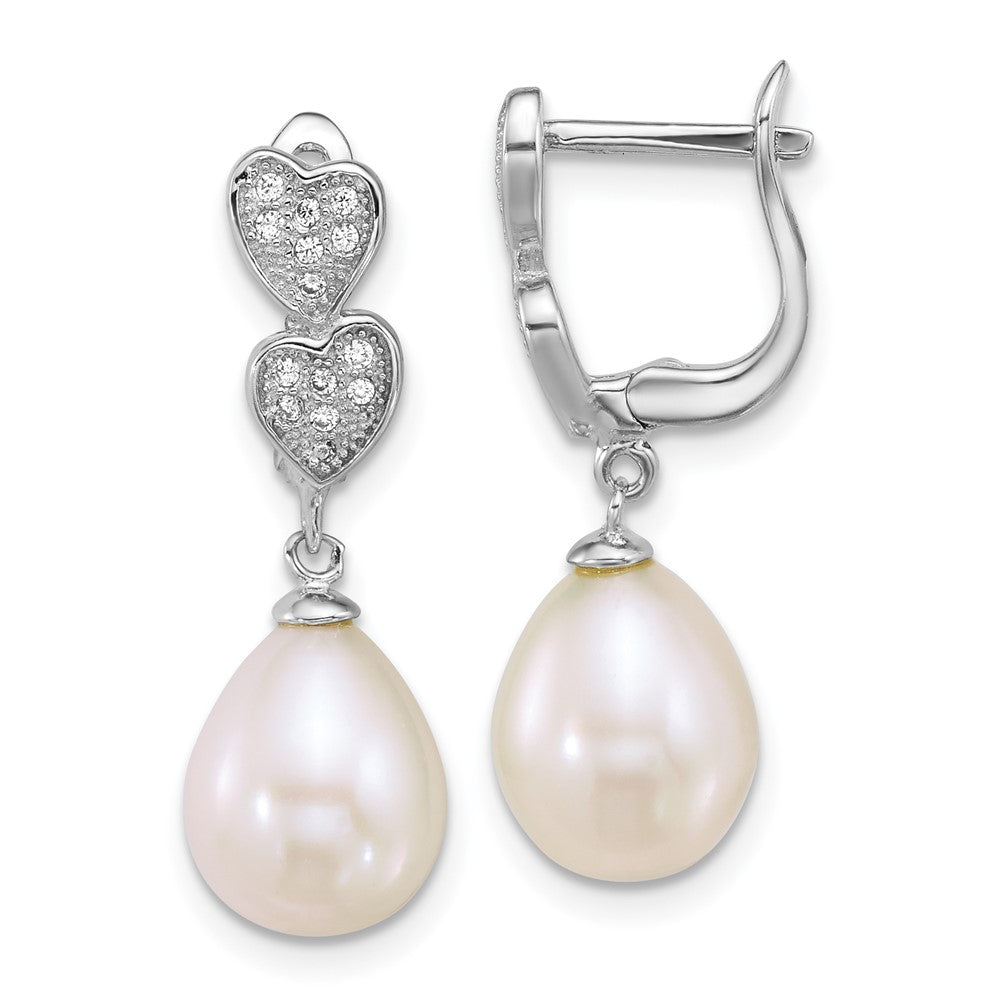 Sterlingsilber Rhod 7-9mm Tropfen Fwc Perle Zirkonia Ohrhänger