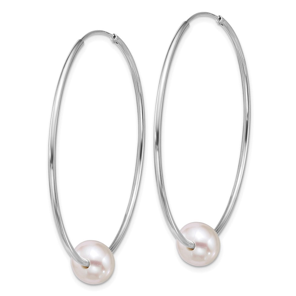 Sterlingsilber Rhodiniert 8-9mm Halb-rnd Fwc Perle Creolen