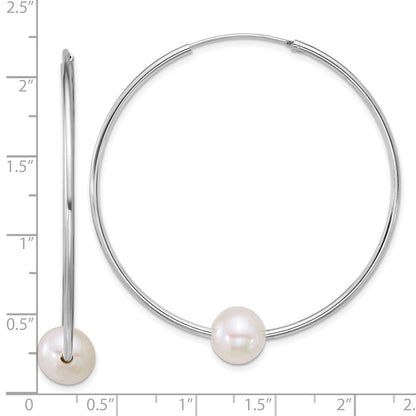 Sterlingsilber Rhodiniert 8-9mm Halb-rnd Fwc Perle Creolen