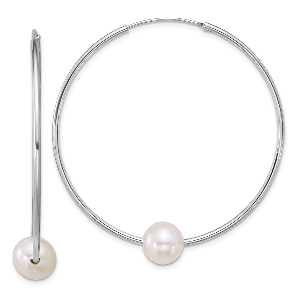 Sterlingsilber Rhodiniert 8-9mm Halb-rnd Fwc Perle Creolen