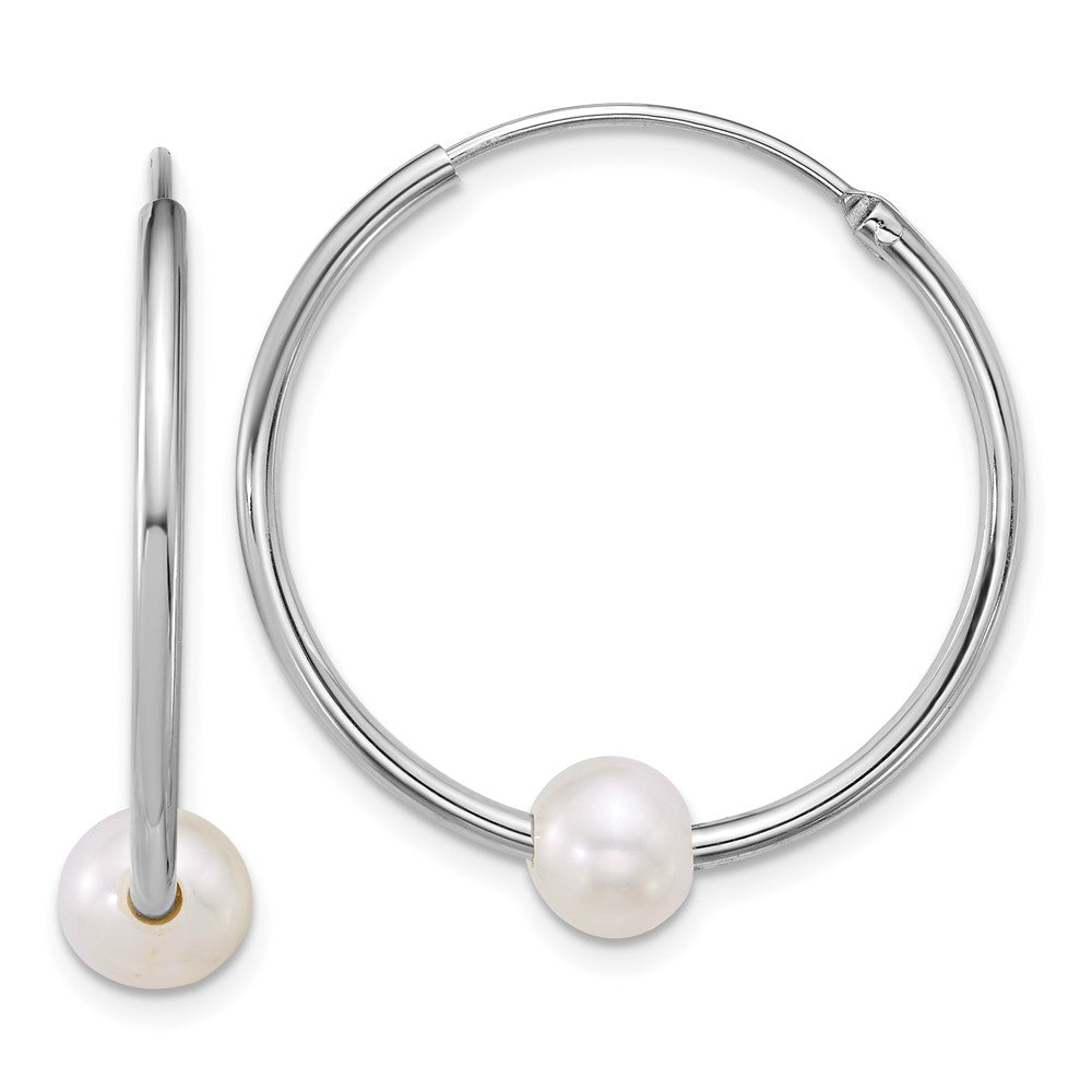 Sterlingsilber Rhodiniert 6-7mm Halb-rnd Fwc Perle Creolen
