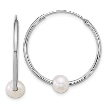 Sterlingsilber Rhodiniert 6-7mm Halb-rnd Fwc Perle Creolen
