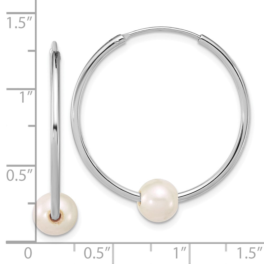 Sterlingsilber Rhodiniert 7-8mm Halb-rnd Fwc Perle Creolen