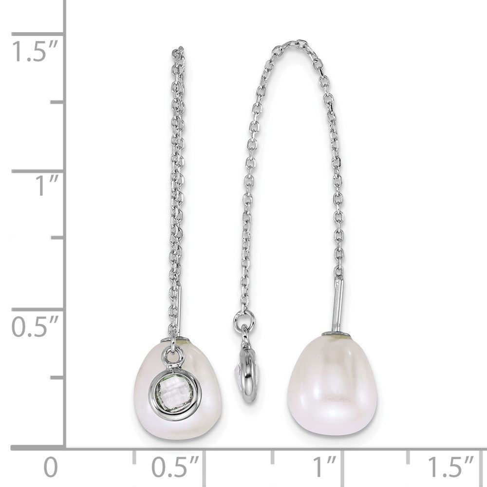Sterlingsilber Rhodiniert Tropfen Fwc Perle/glass Durchzieher-Ohrringe