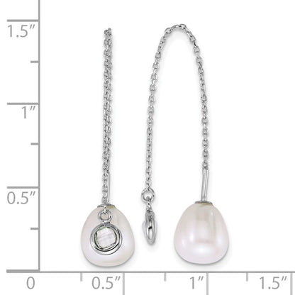 Sterlingsilber Rhodiniert Tropfen Fwc Perle/glass Durchzieher-Ohrringe